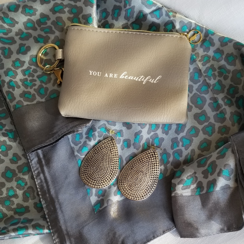 Mosi Animal Print Scarf, Sterling Earrings & Chain Purse Gift Set, $45